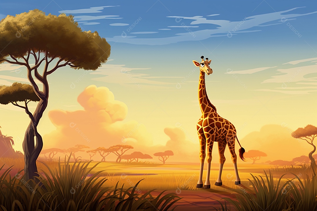 Desenho girafa na savana