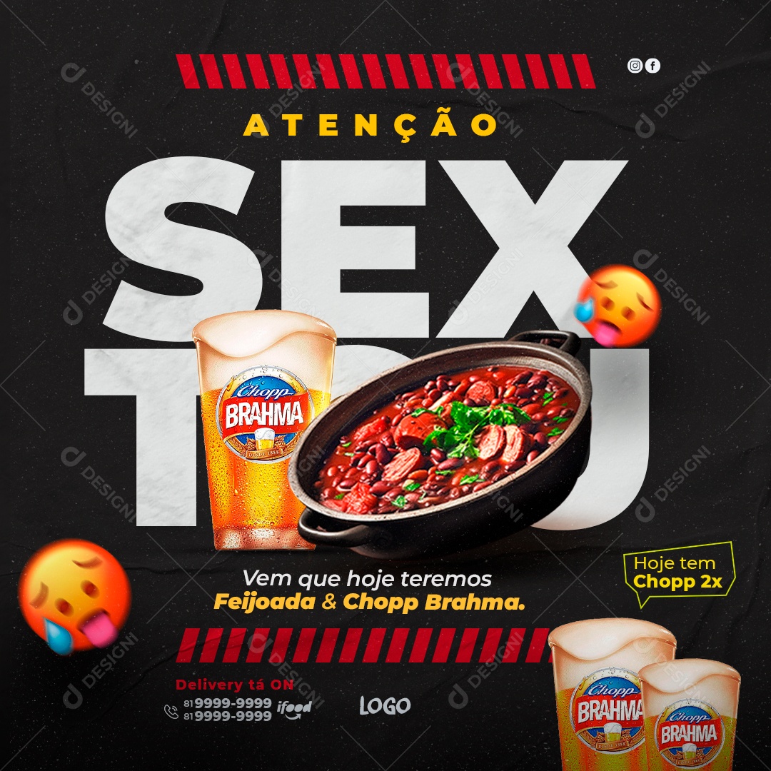 Social Media Atenção Sextou Feijoada e Chopp Brahma PSD Editável
