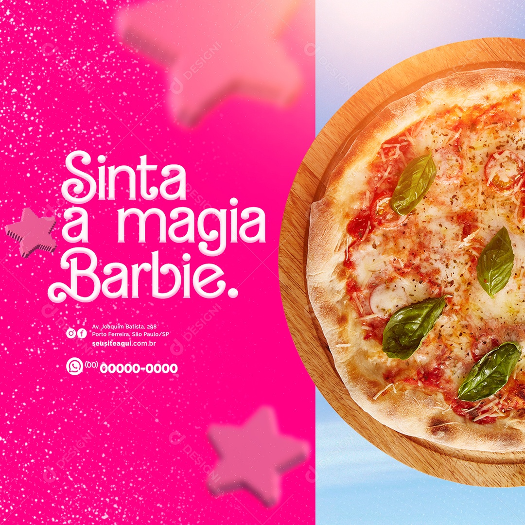 Pizzaria Sinta a Magia Barbie Social Media PSD Editável
