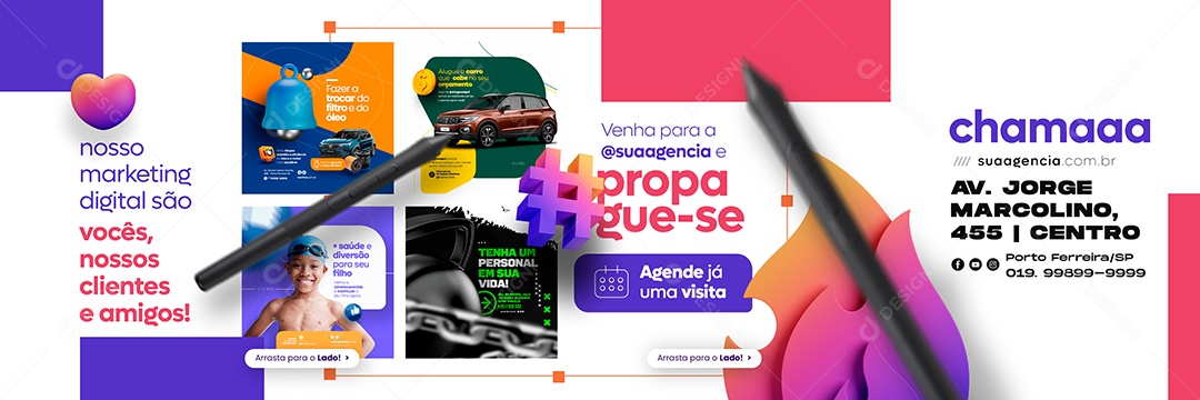 Marketing Digital Vocês Nossos Clientes e Amigos Carrossel Social Media PSD Editável