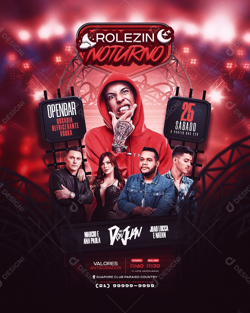 Social Media Flyer Feed Rolezin Noturno PSD Editável