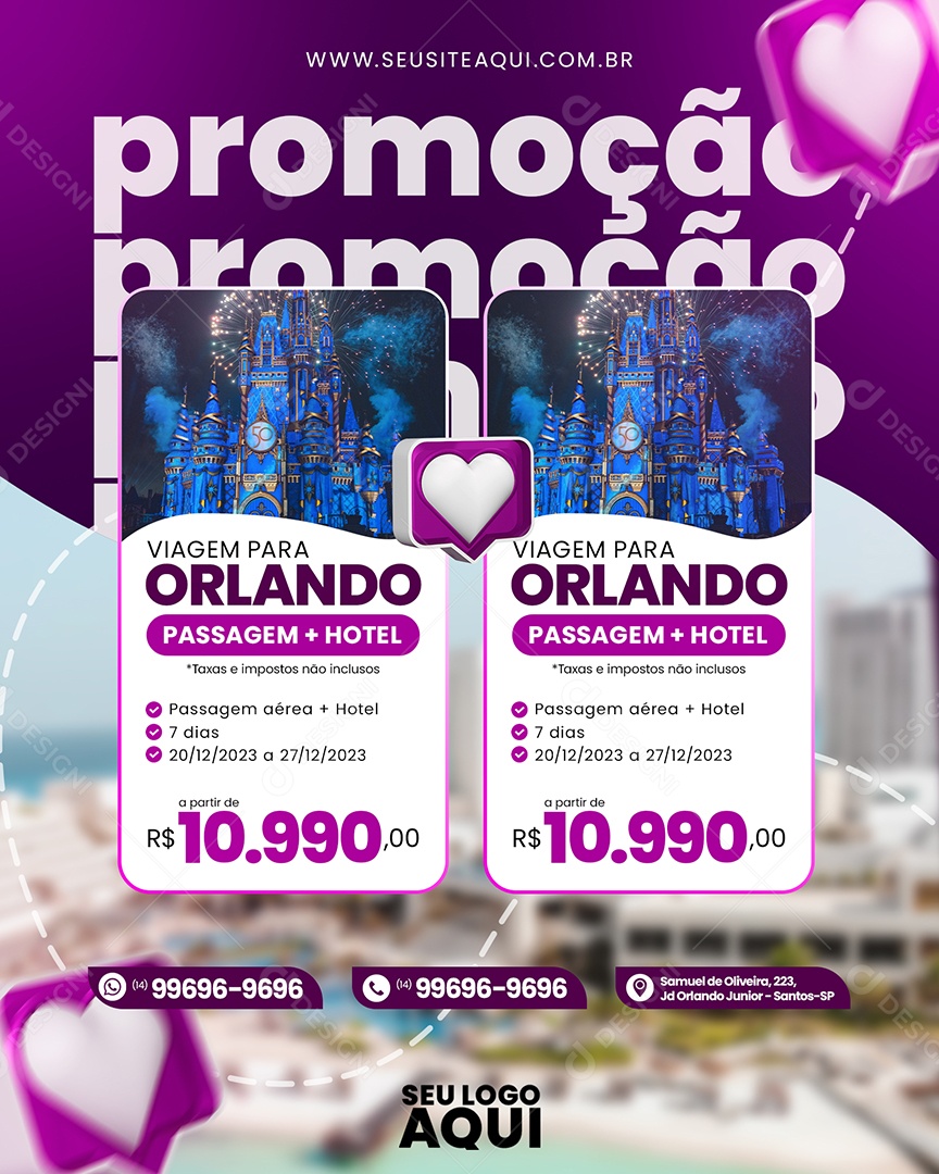 Viagem Para Orlando Promoção Social Media PSD Editável