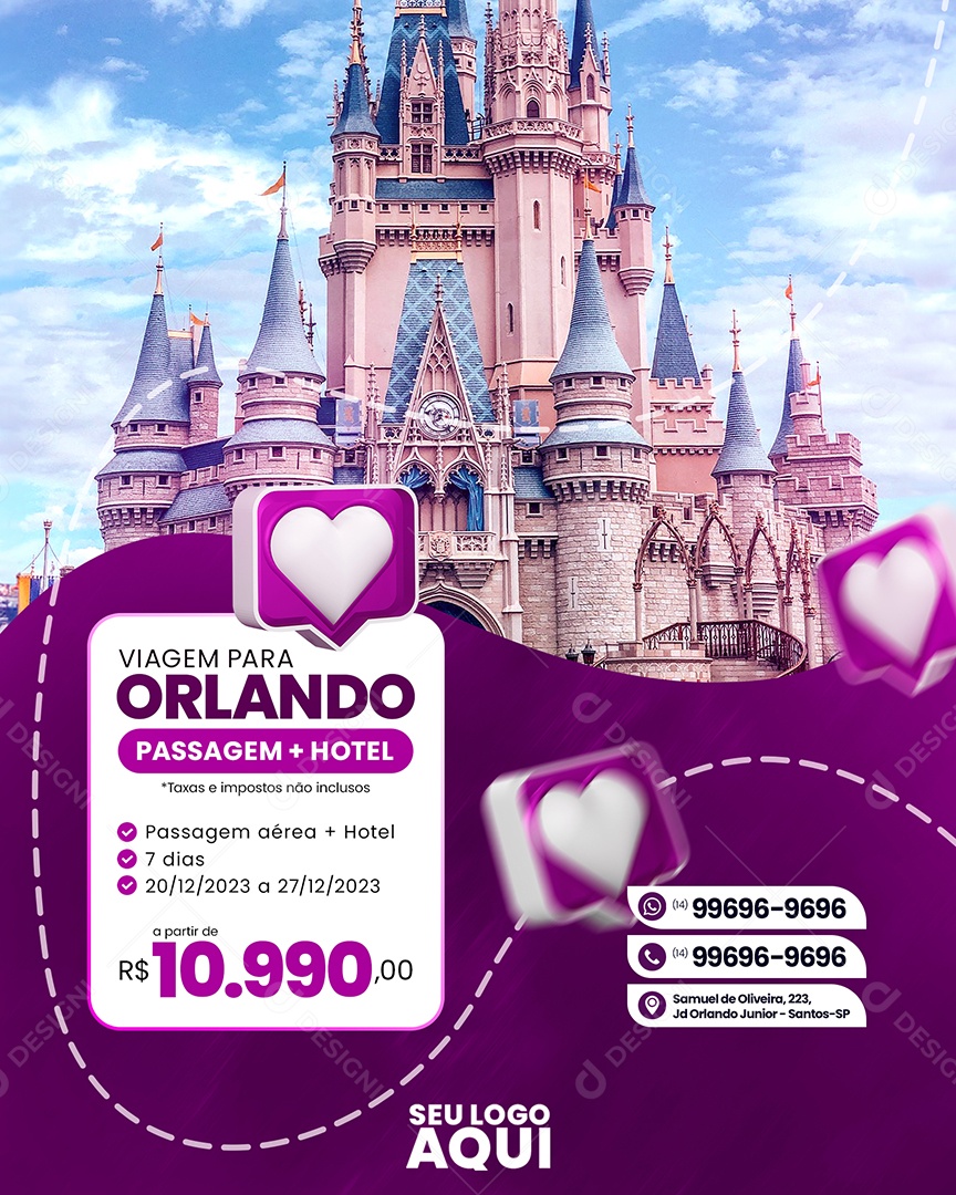 Viagem Para Orlando Passagem + Hotel PSD Editável