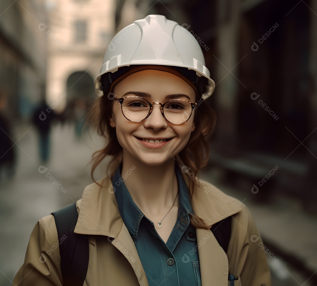 Mulher arquiteta sorridente com capacete