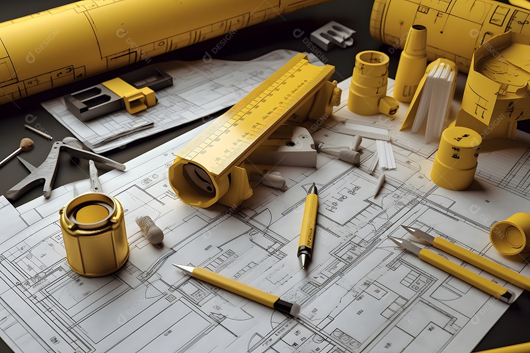 Objetos e ferramentas para projeto de obra do arquiteto