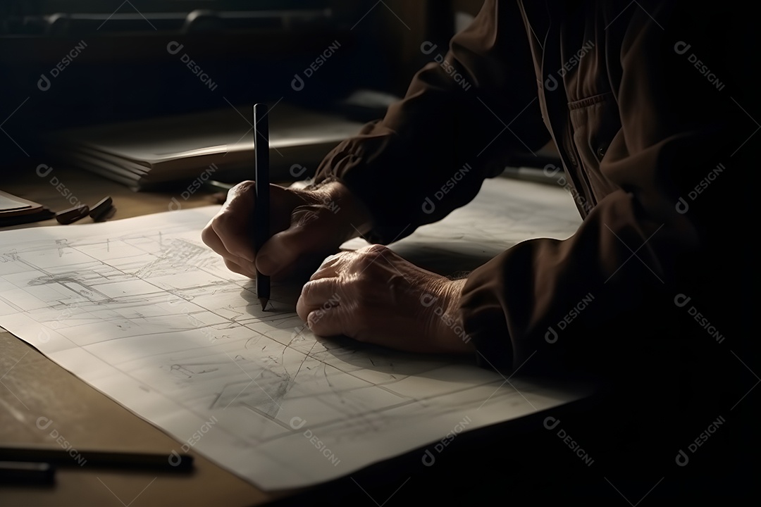 Homem arquiteto com capacete visitando a obra