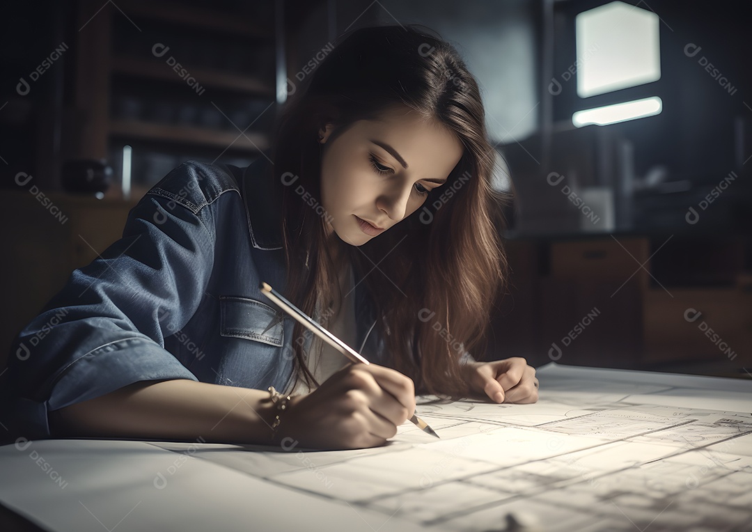 Mulher arquiteta com capacete visitando a obra