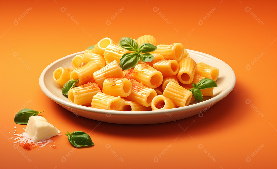 Delicioso macarrão com molho vermelho e manjericão