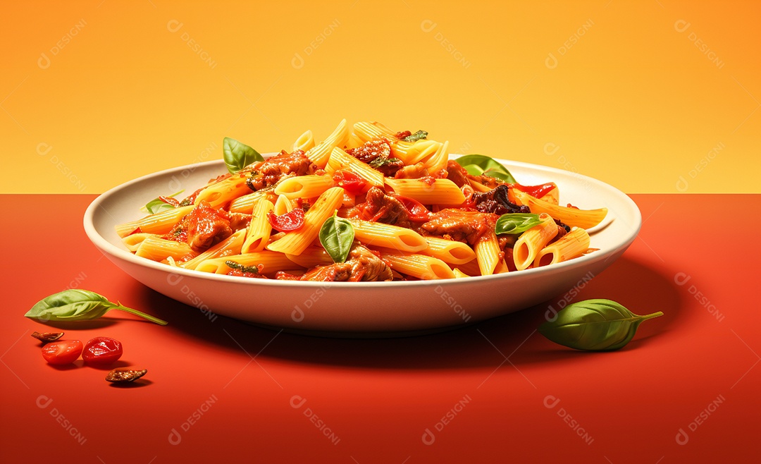 Delicioso prato de macarrão com molho vermelho