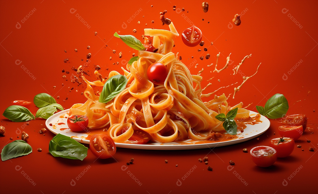 Delicioso prato de macarrão com molho de tomate e manjericão 0018Resultado