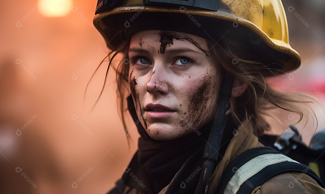 Vista de um bombeiro apagando incêndio