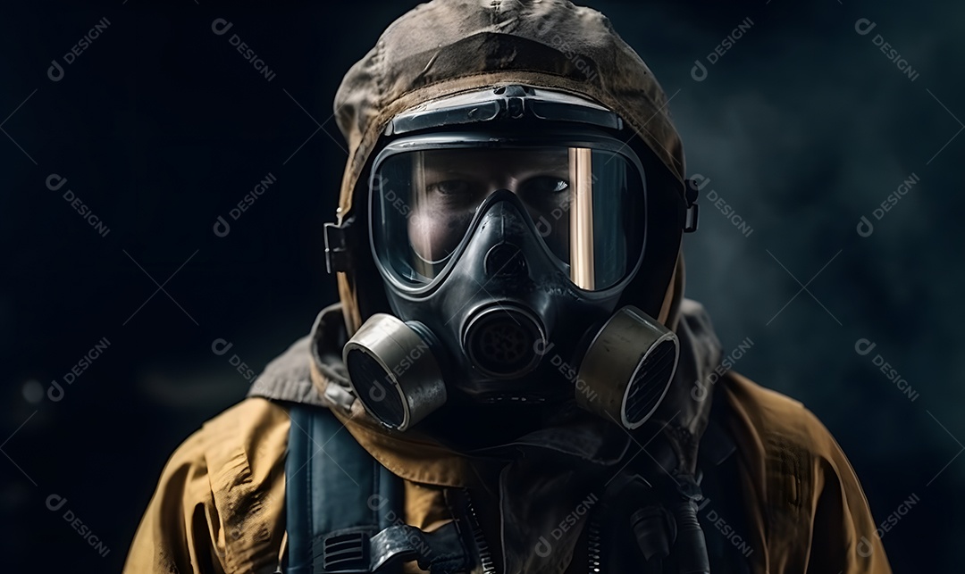 Vista de um bombeiro apagando incêndio