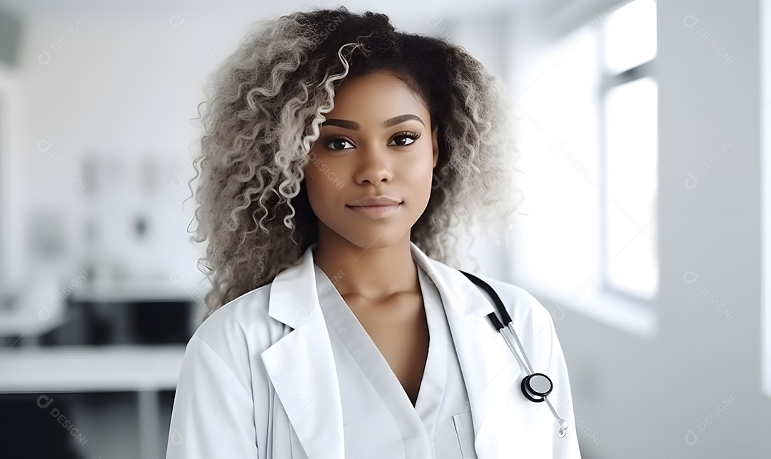 Linda médica com jaleco branco