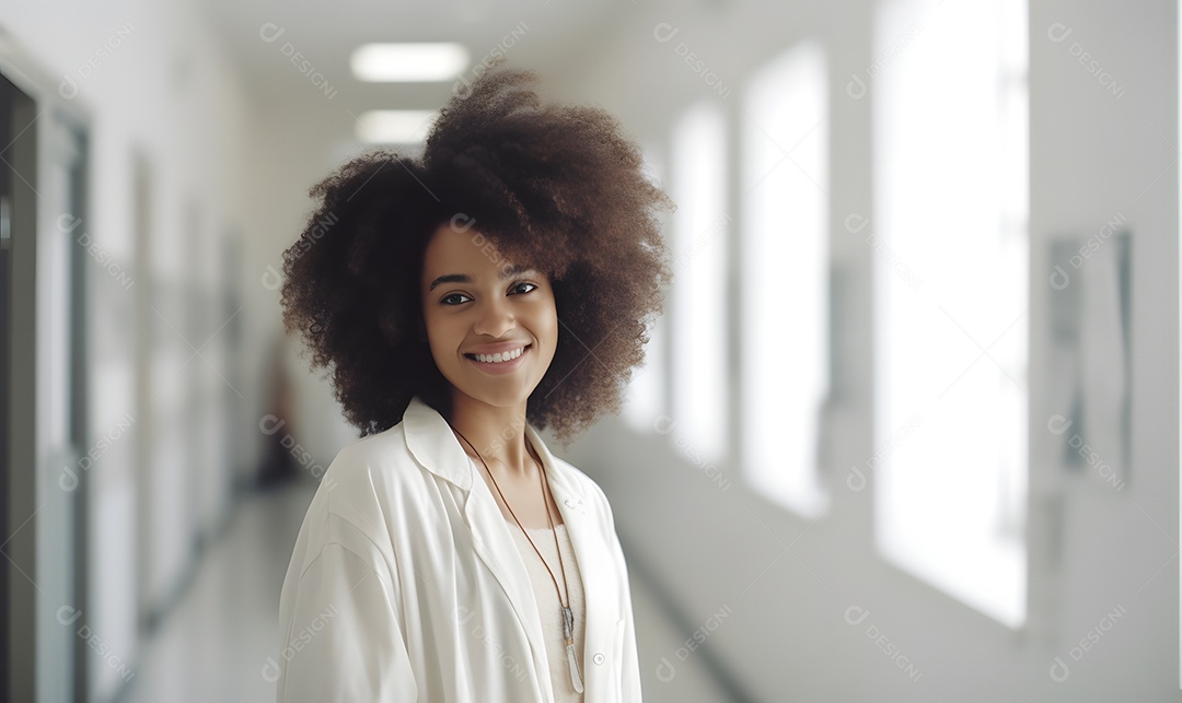 Linda médica com jaleco branco