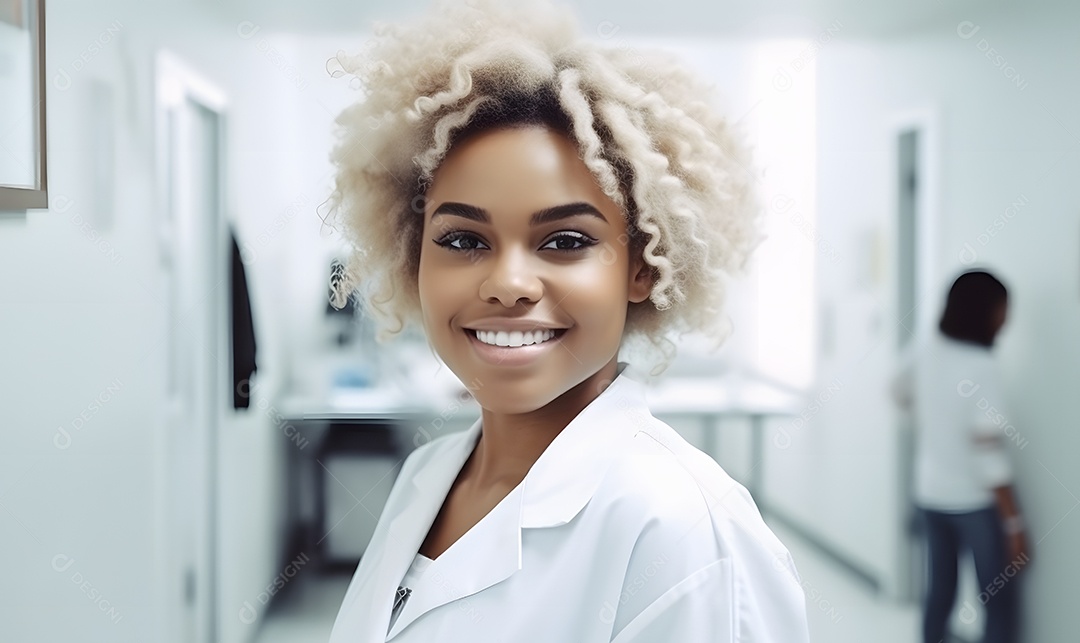 Linda médica com jaleco branco