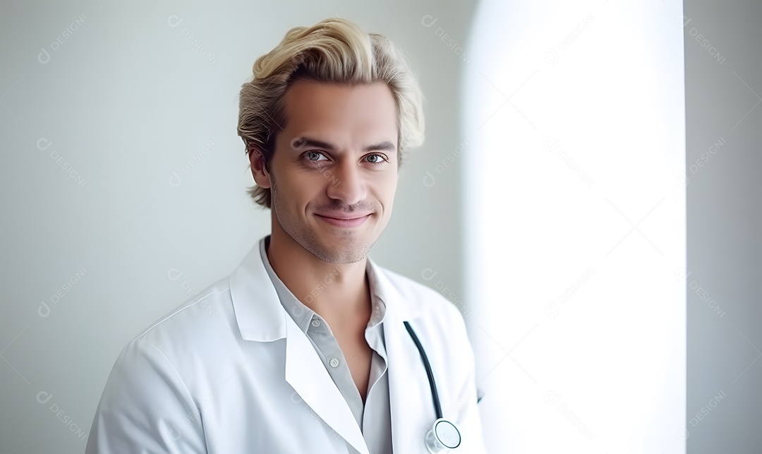 Homem médico com jaleco branco