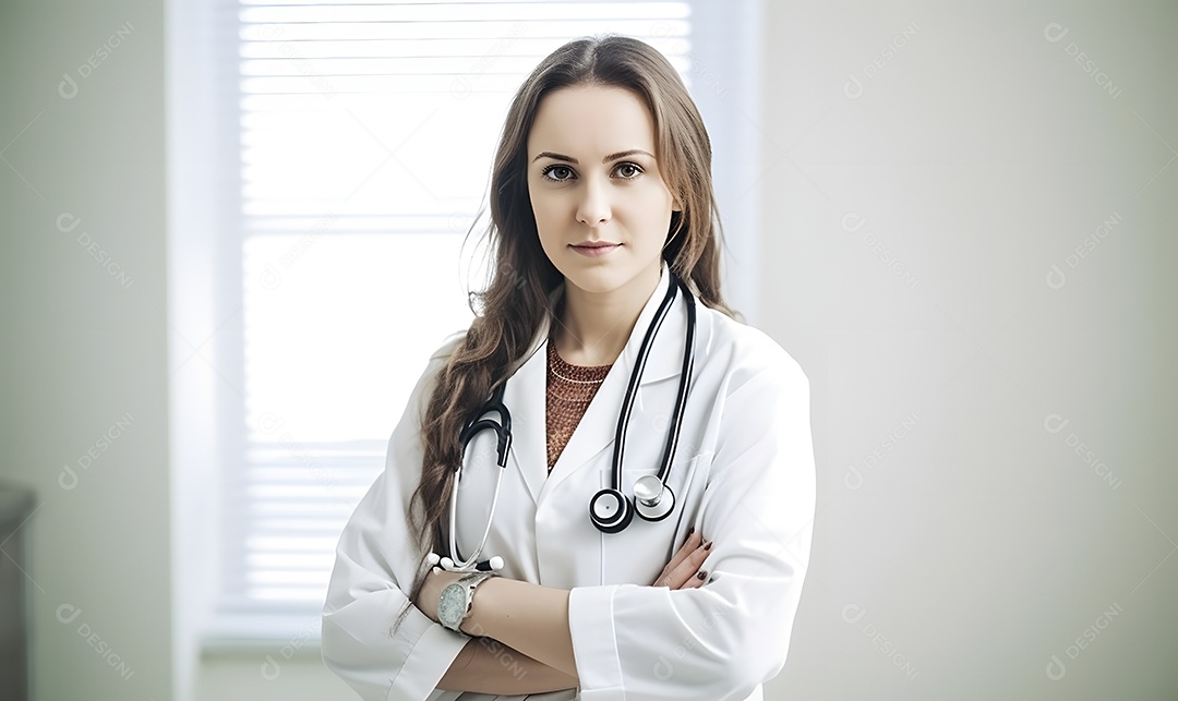 Linda médica de jaleco branco