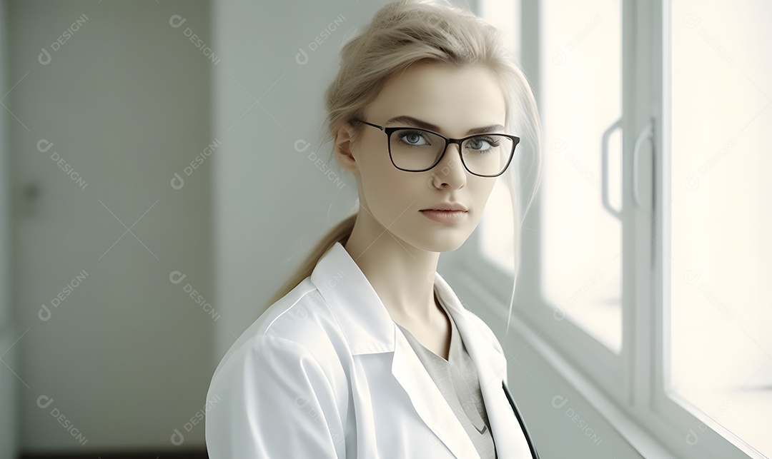 Linda médica de jaleco branco