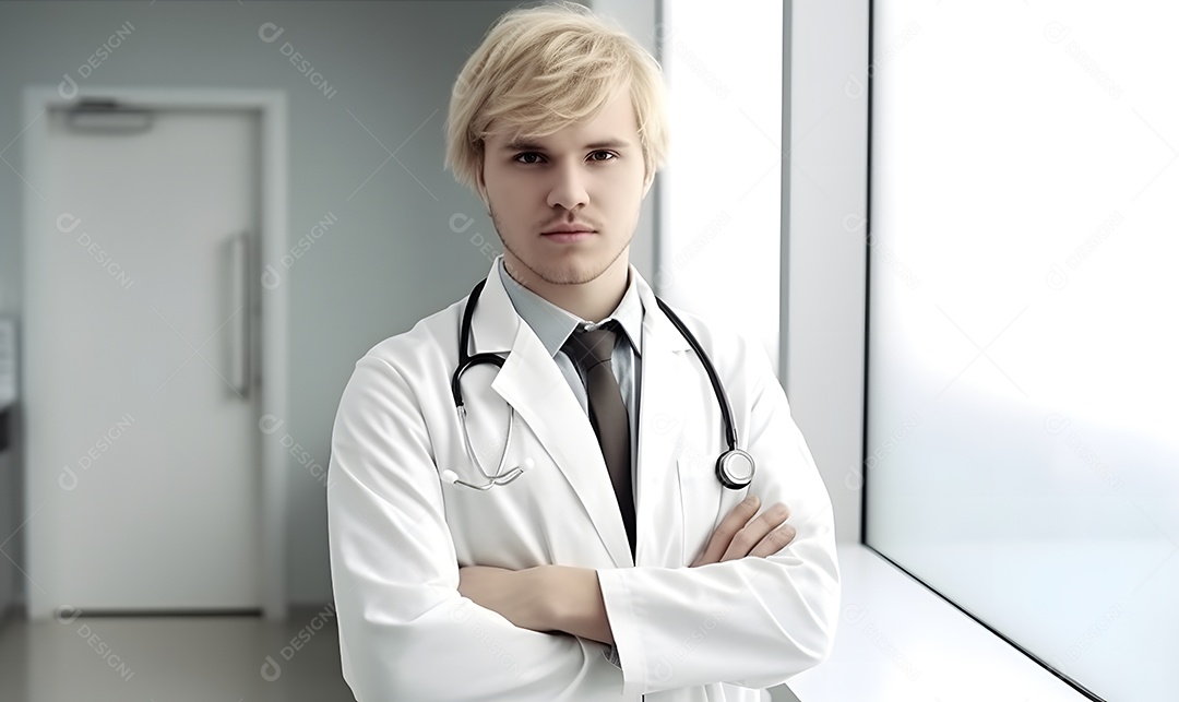 Homem médico de jaleco branco