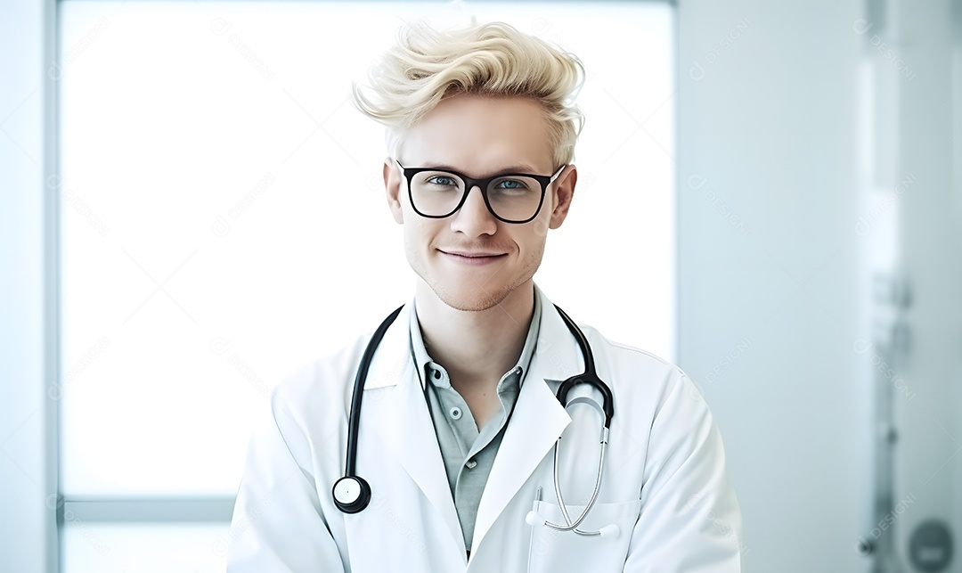 Homem médico de jaleco branco