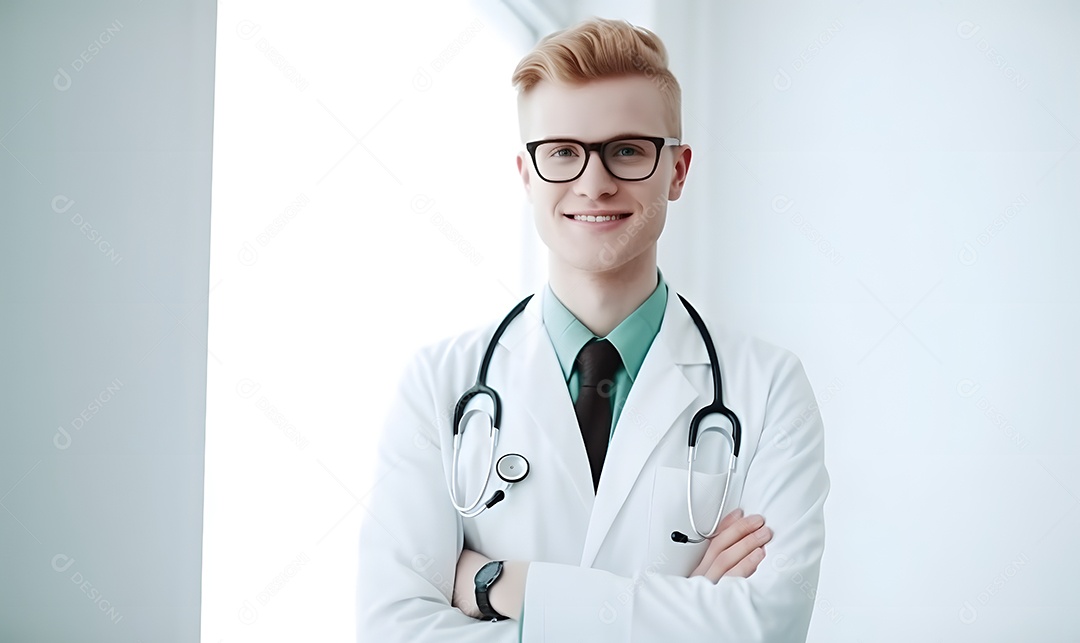Homem médico de jaleco branco