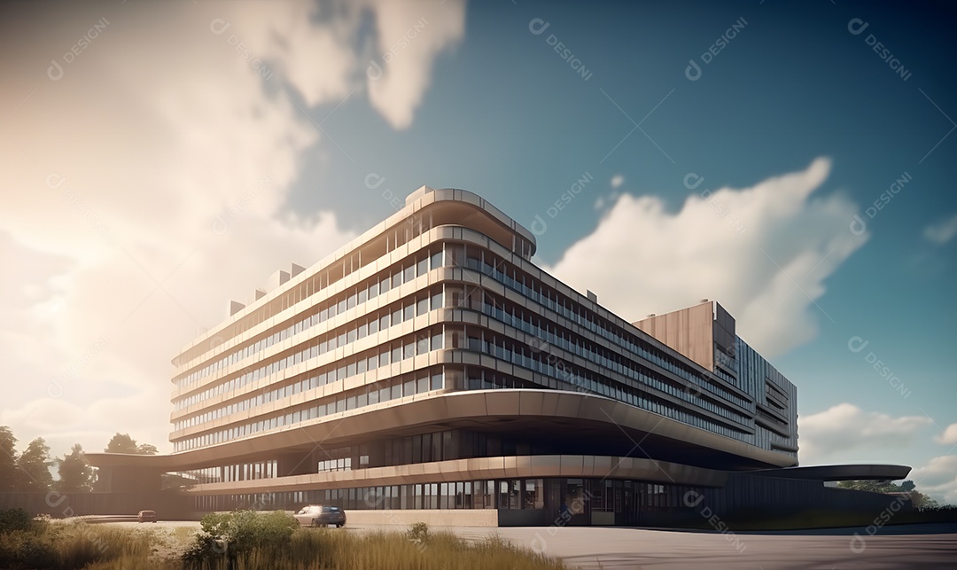 Vista de um prédio de hospital