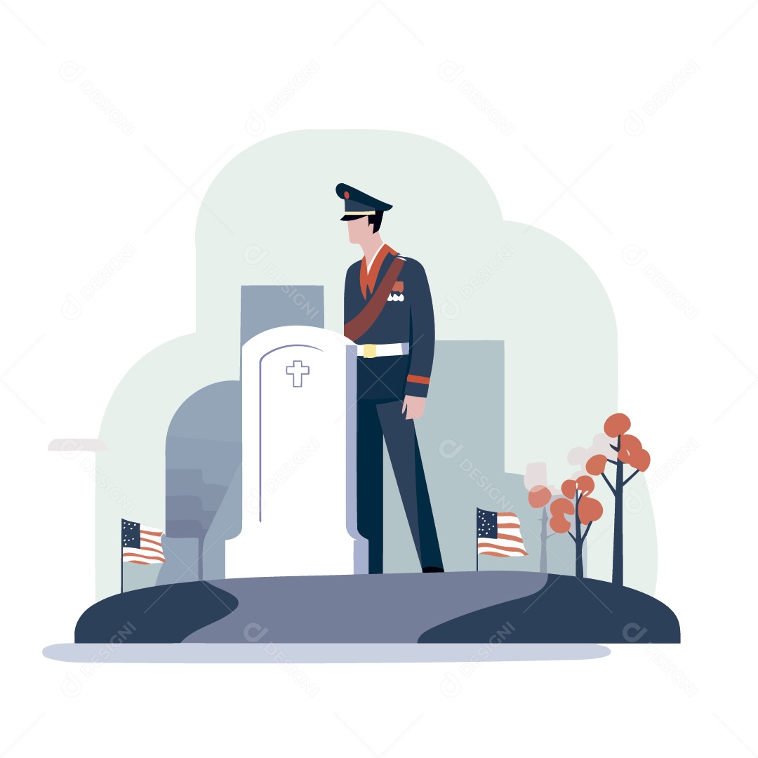 Túmulo com Bandeira dos Estados Unidos Ilustrações Vetor EPS