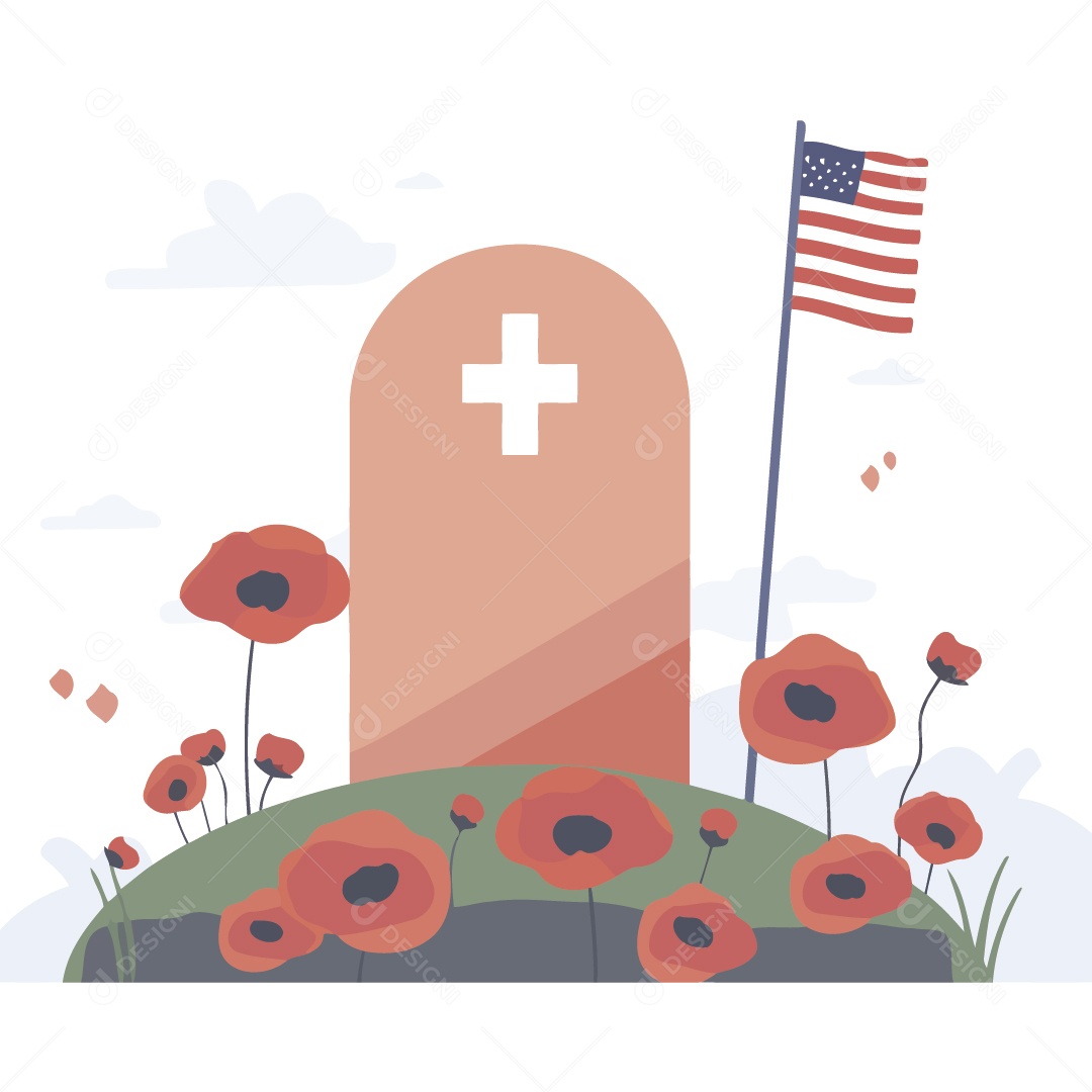 Túmulo com Bandeira dos Estados Unidos Ilustrações Vetor EPS