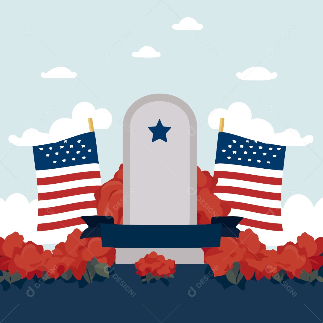 Túmulo com Bandeira dos Estados Unidos Ilustrações Vetor EPS
