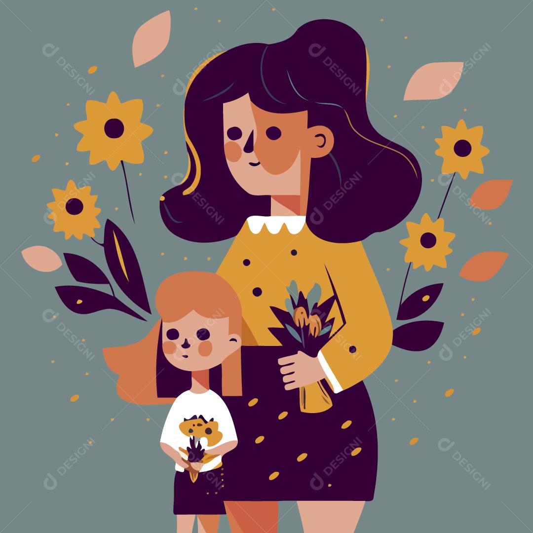 Mãe e Filha Ilustração Vetor EPS
