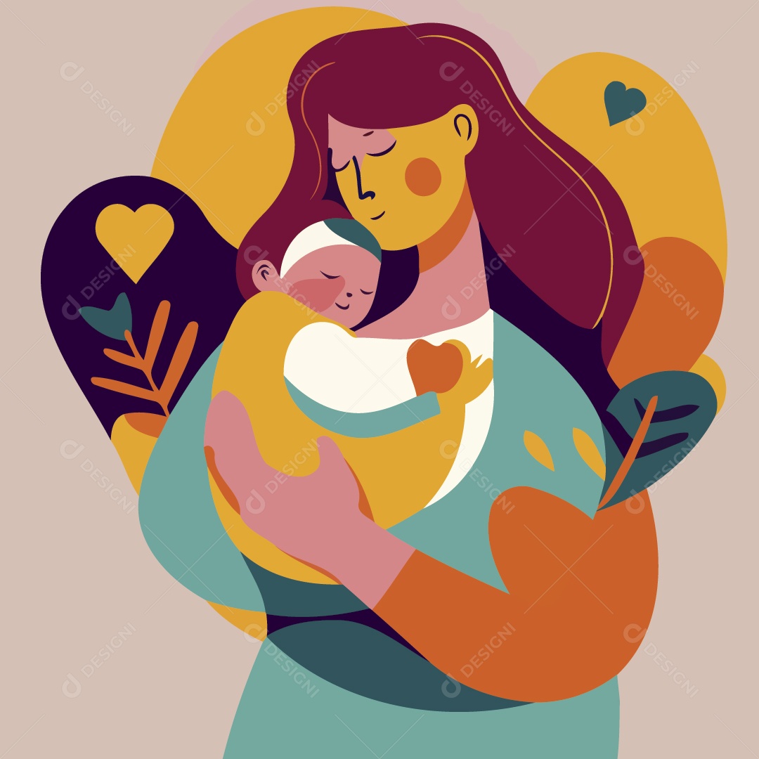 Mulher Segurando seu Filho Bebê Ilustração Vetor EPS