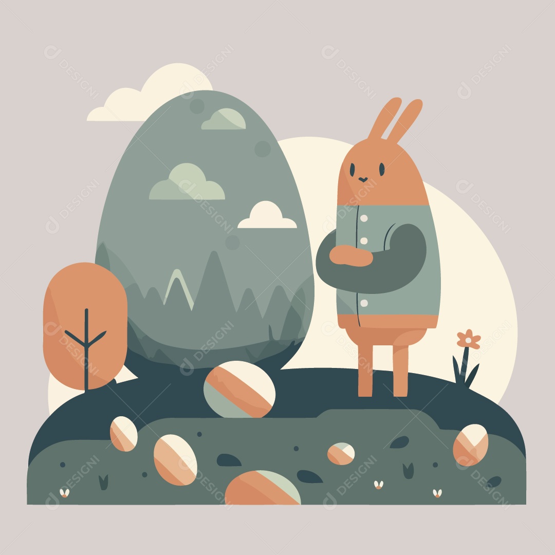 Coelhos da Pascoa com Ovos Ilustração Vetor EPS