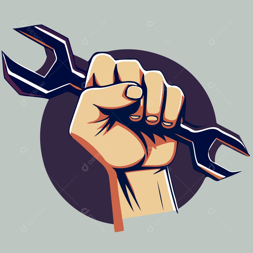 Mão Segurando Uma Chave de Boca Ilustração Vetor EPS