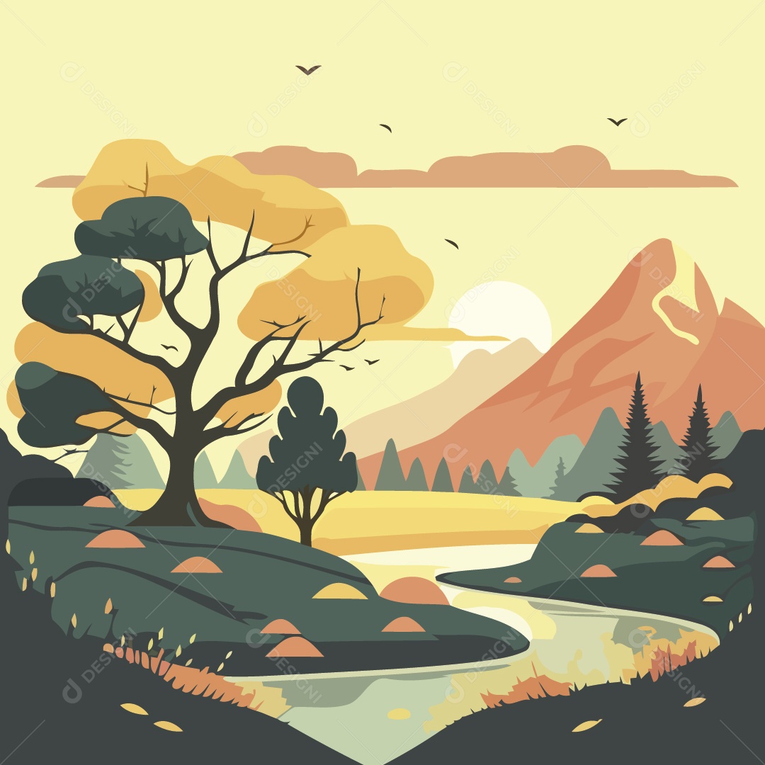 Paisagem Ilustração Vetor EPS