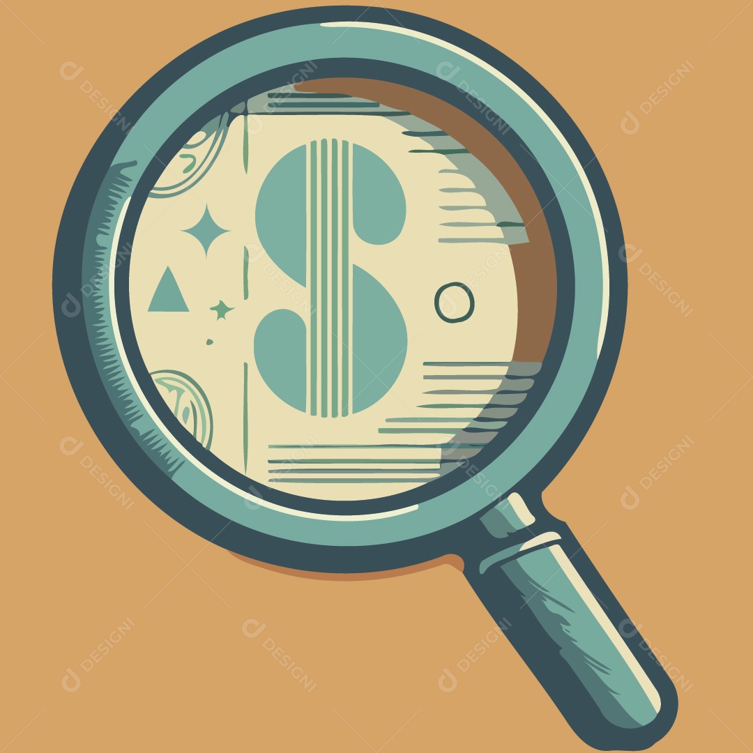 Lupa Sobre Dólar Ilustração Vetor EPS