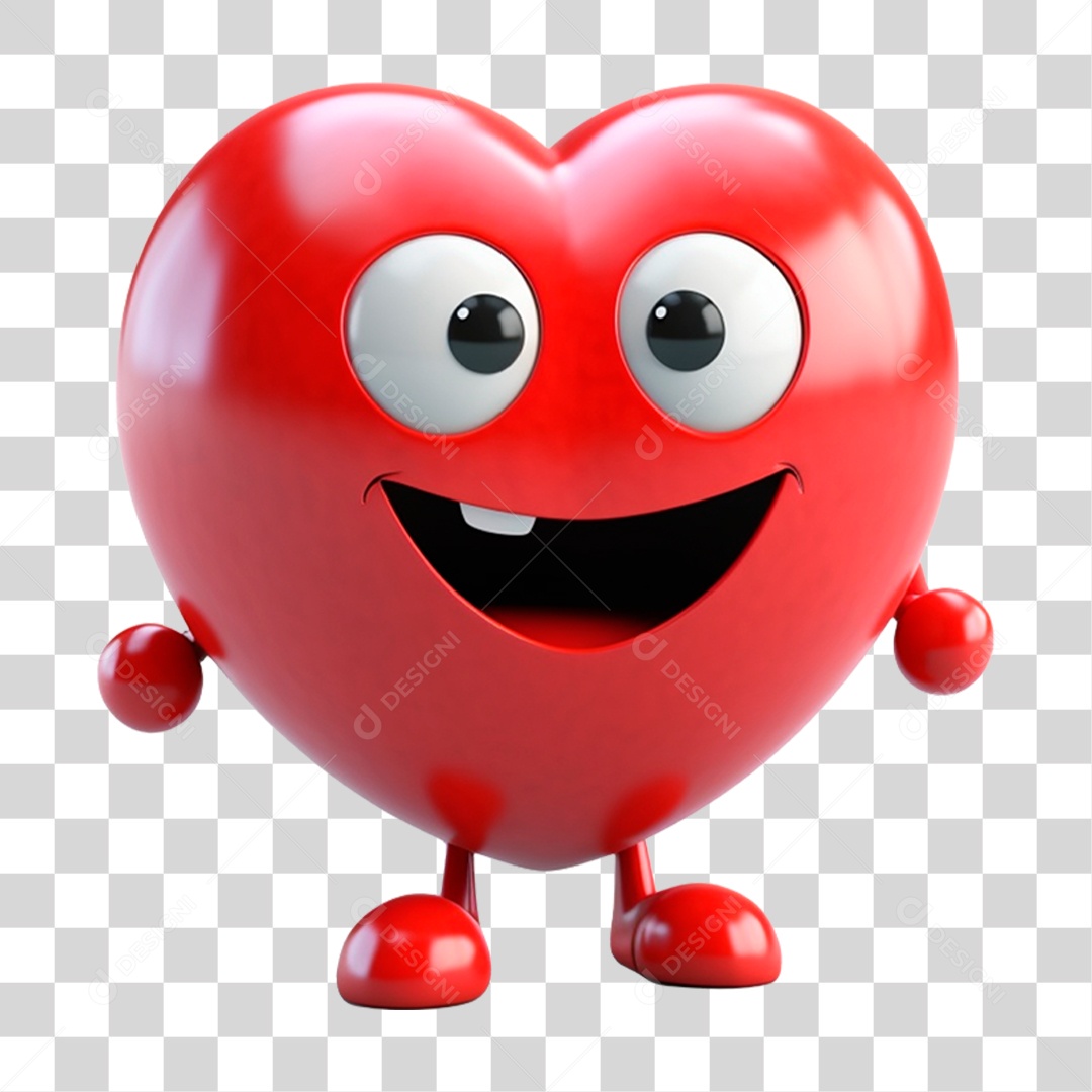 Coração Sorrindo Elemento 3D para Composição PNG Transparente