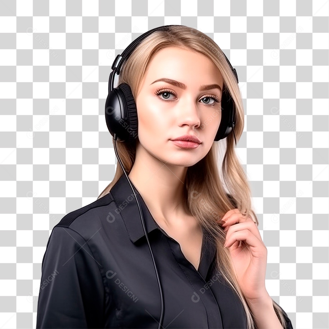 Mulher Loira com Fones de Ouvido PNG Transparente