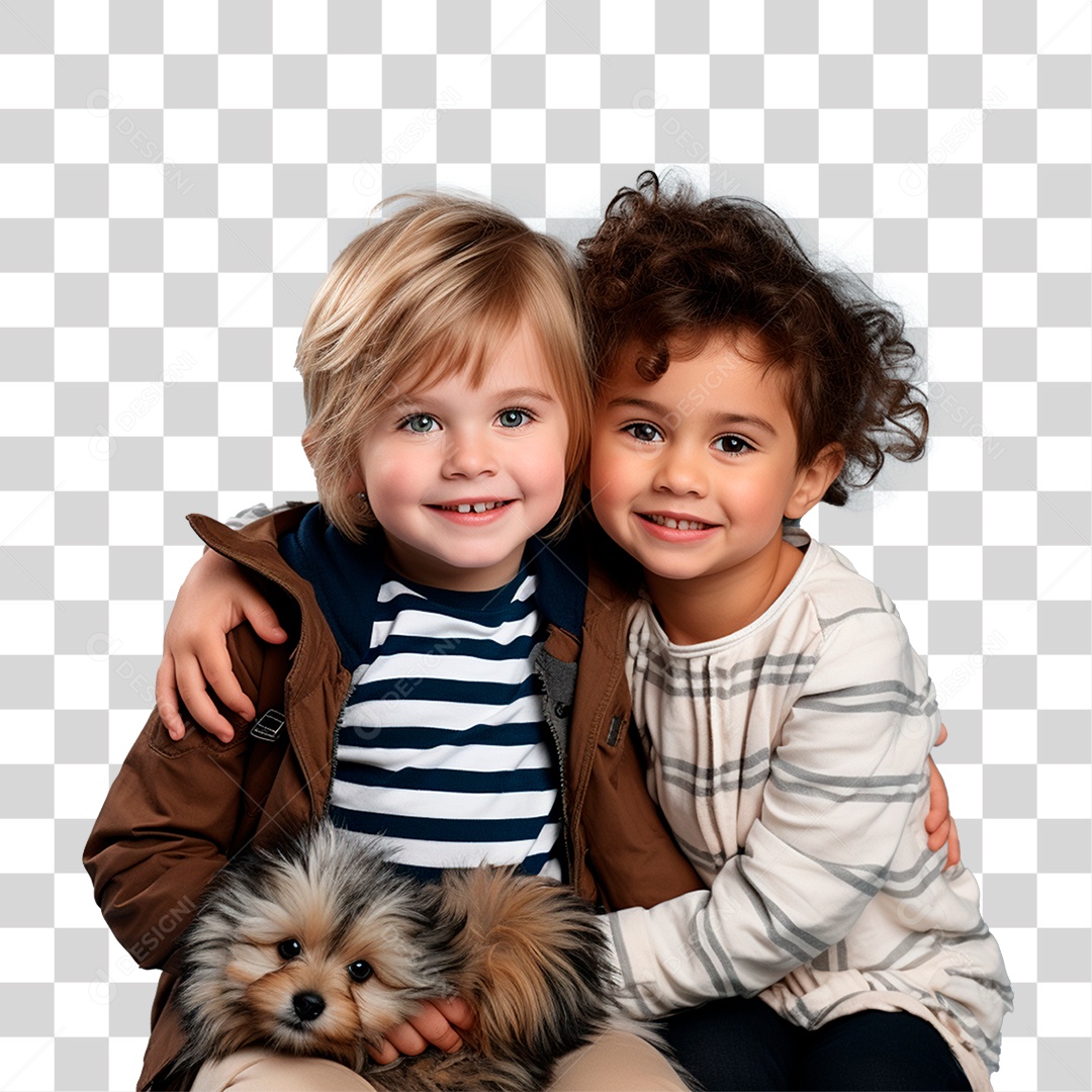 Crianças Abraçadas com Cachorro no Colo PNG Transparente