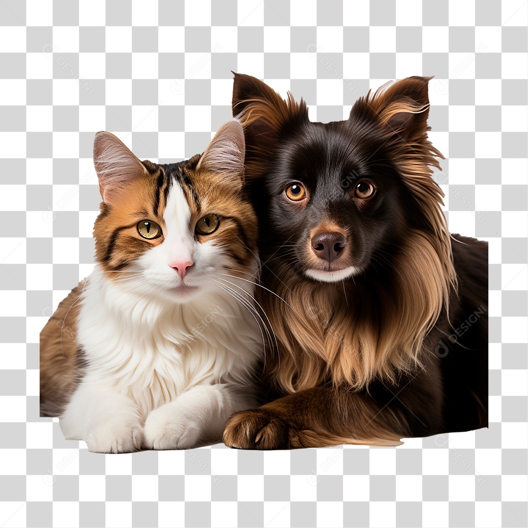 Cachorro e Gato Deitados PNG Transparente