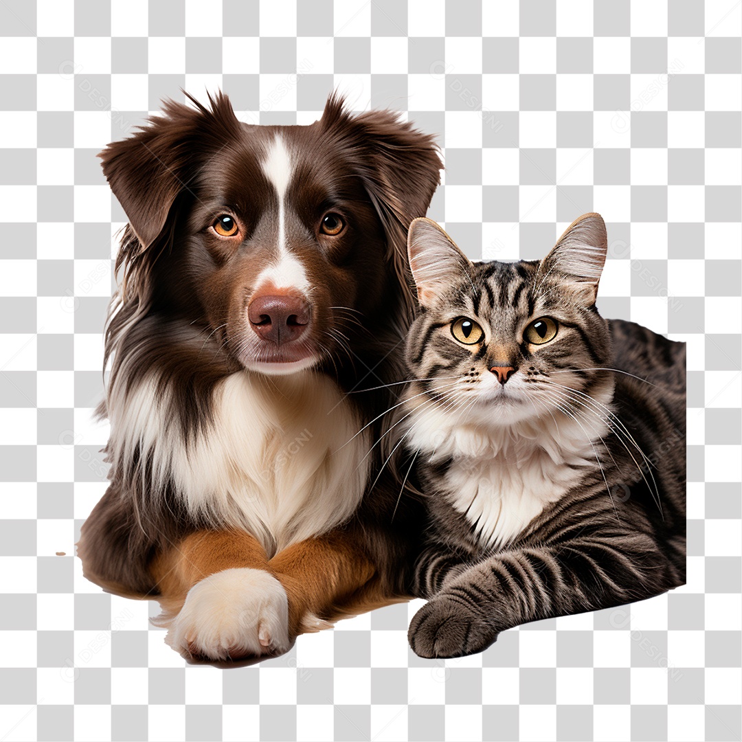 Cachorro e Gato Deitados PNG Transparente