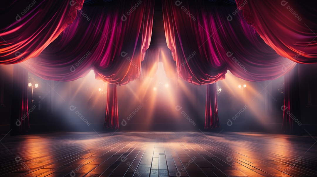 Um palco envolto por uma cortina cativante brilhante