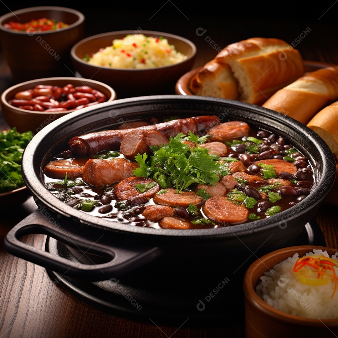 Deliciosa feijoada com acompanhamentos