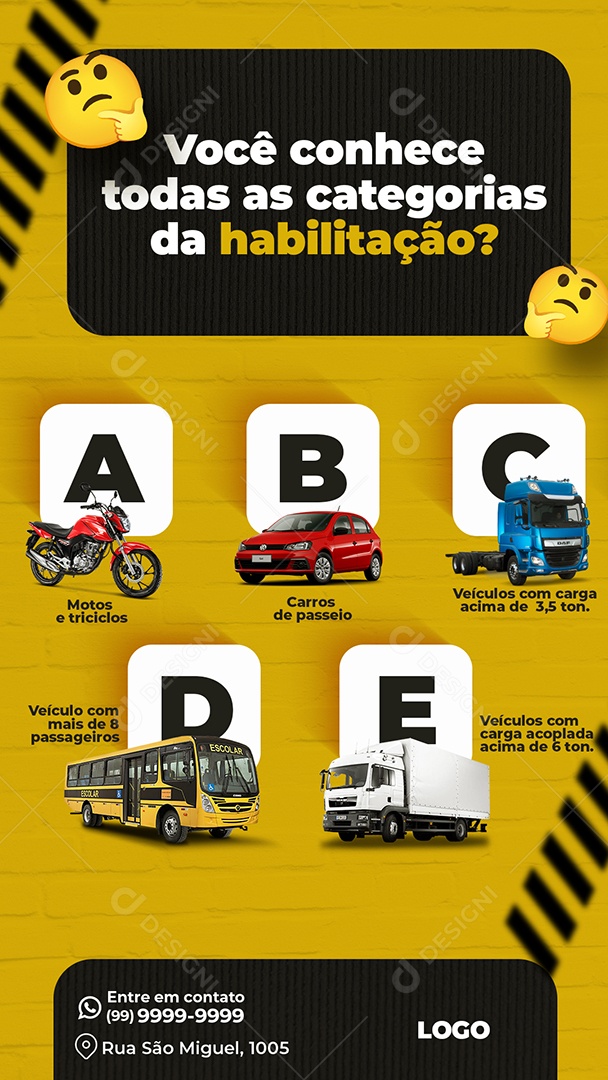 Story Você Conhece Todas as Categorias da Habilitação Auto Escola Social Media PSD Editável