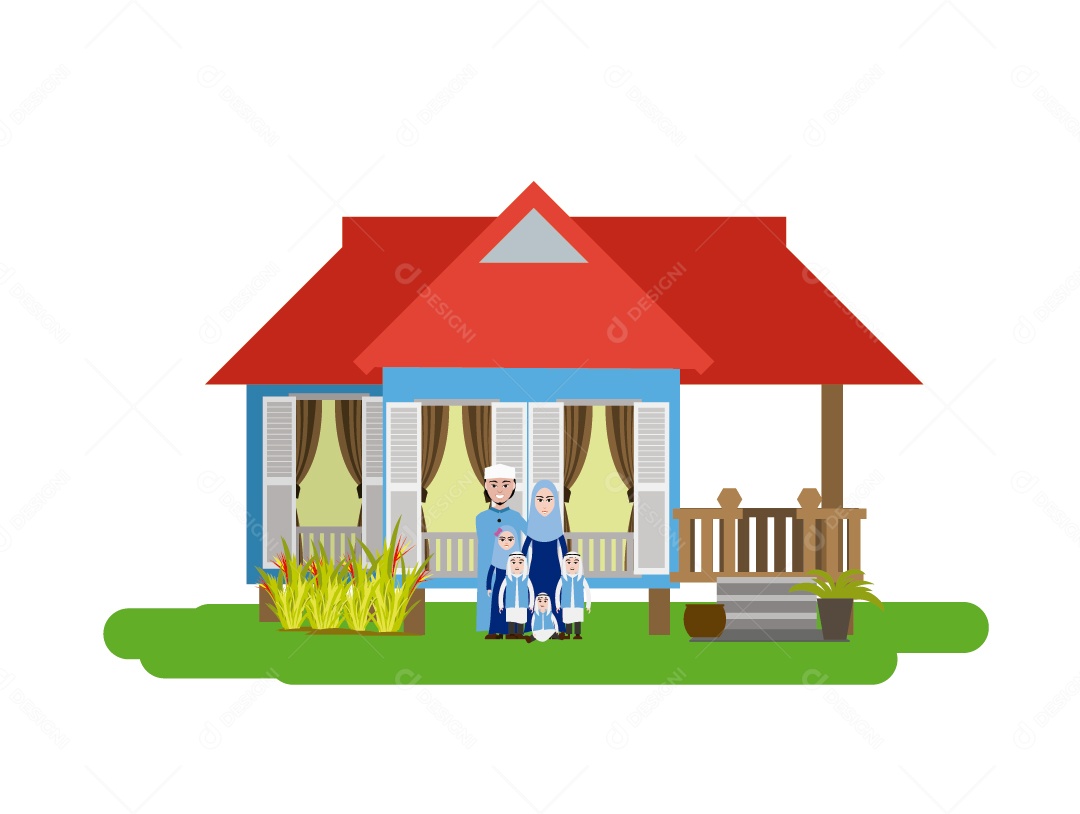 Família Muçulmana em Casa Pequena Vetor EPS
