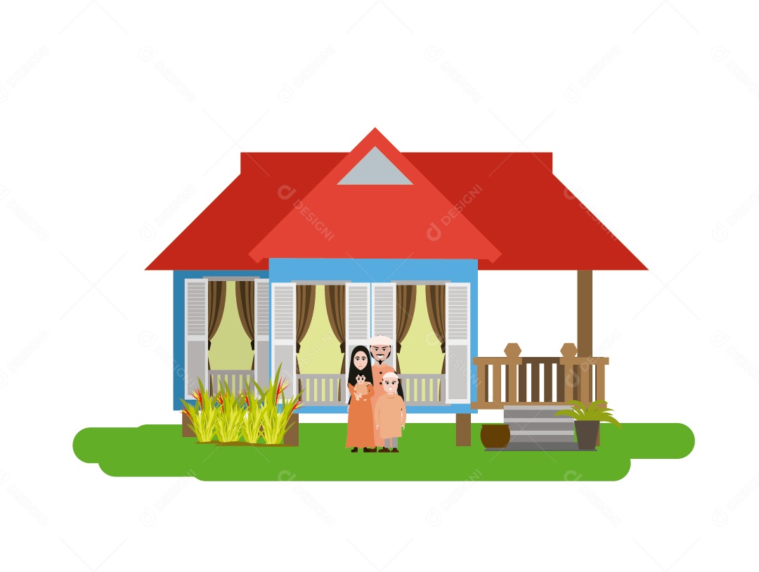 Família Muçulmana em Casa Pequena Vetor EPS