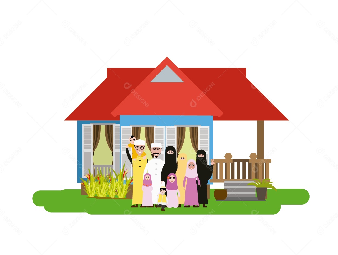 Família Muçulmana em Casa Pequena Vetor EPS