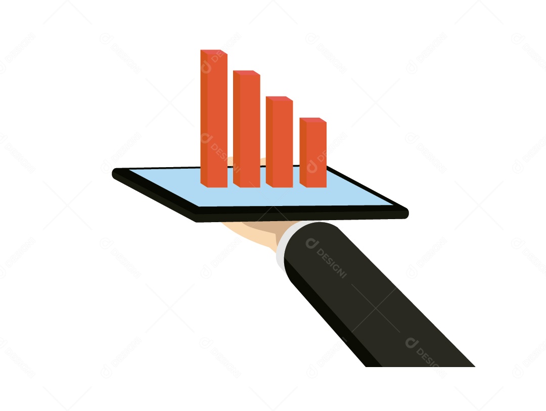 Mãos de Empresário Segura Tablet com Gráfico de Negócios no Vermelho Vetor EPS