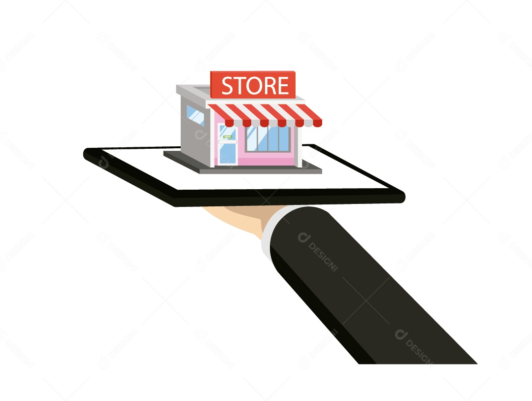 Mão de Empresário Segura Tablet com Loja Vetor EPS