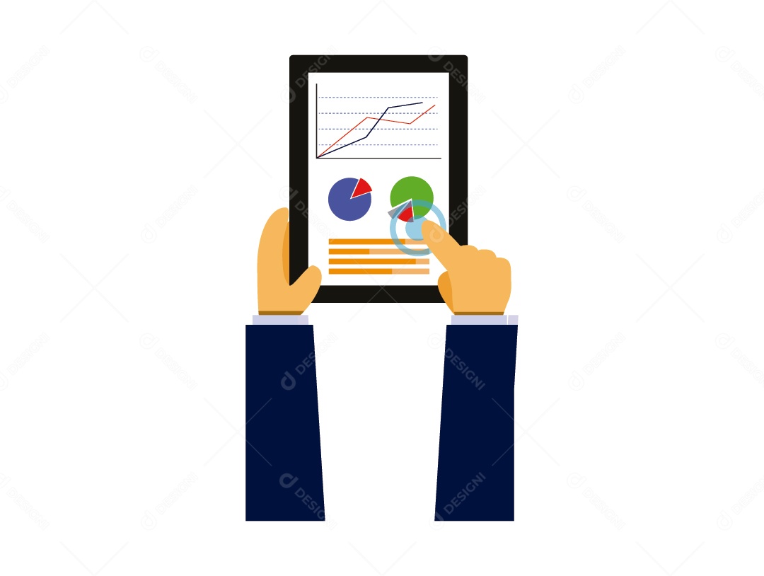 Mãos de Empresário Segura Tablet com Gráfico de Negócios Vetor EPS