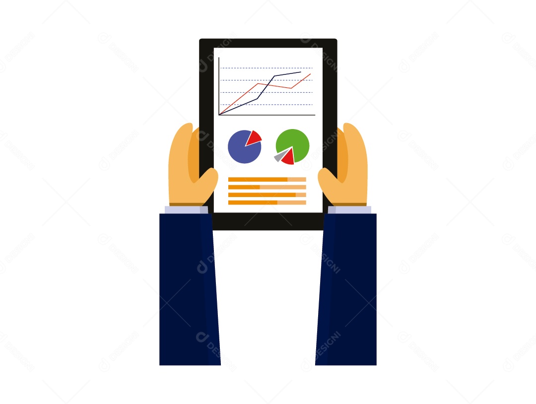 Mãos de Empresário Segura Tablet com Gráfico de Negócios Vetor EPS